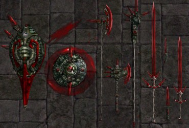 Transparent Red Glass Weapons and Shields